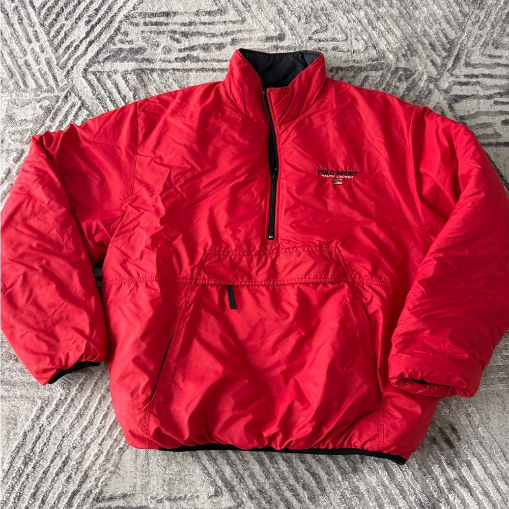 Reversible Polo by Ralph Lauren Men's Vibrant Red Puffer Jacket XL